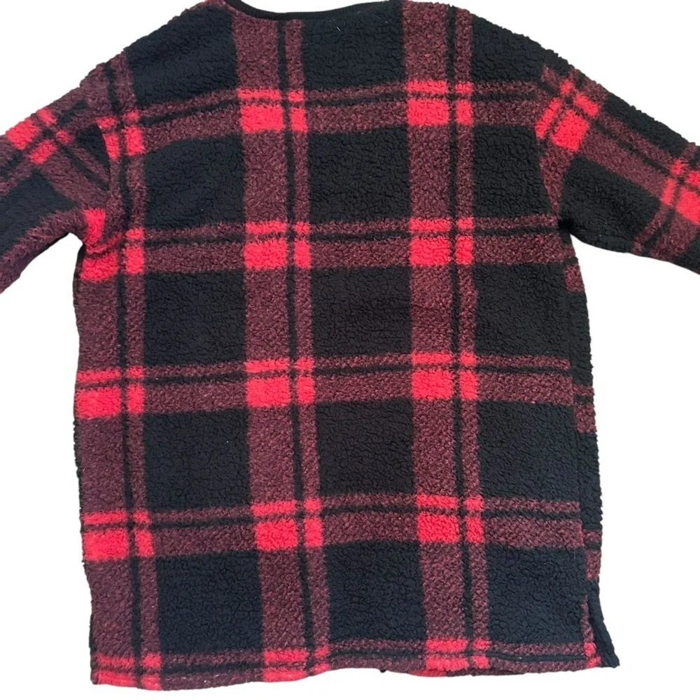 DKNY Fleece Cardigan Red & Black Plaid Size Large